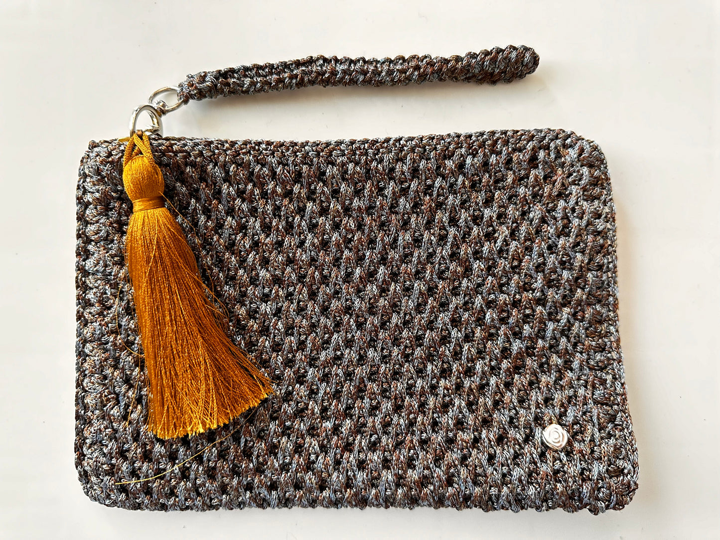 Blue With A Brown Tint Hand-Crocheted Luxury Clutch Bag
