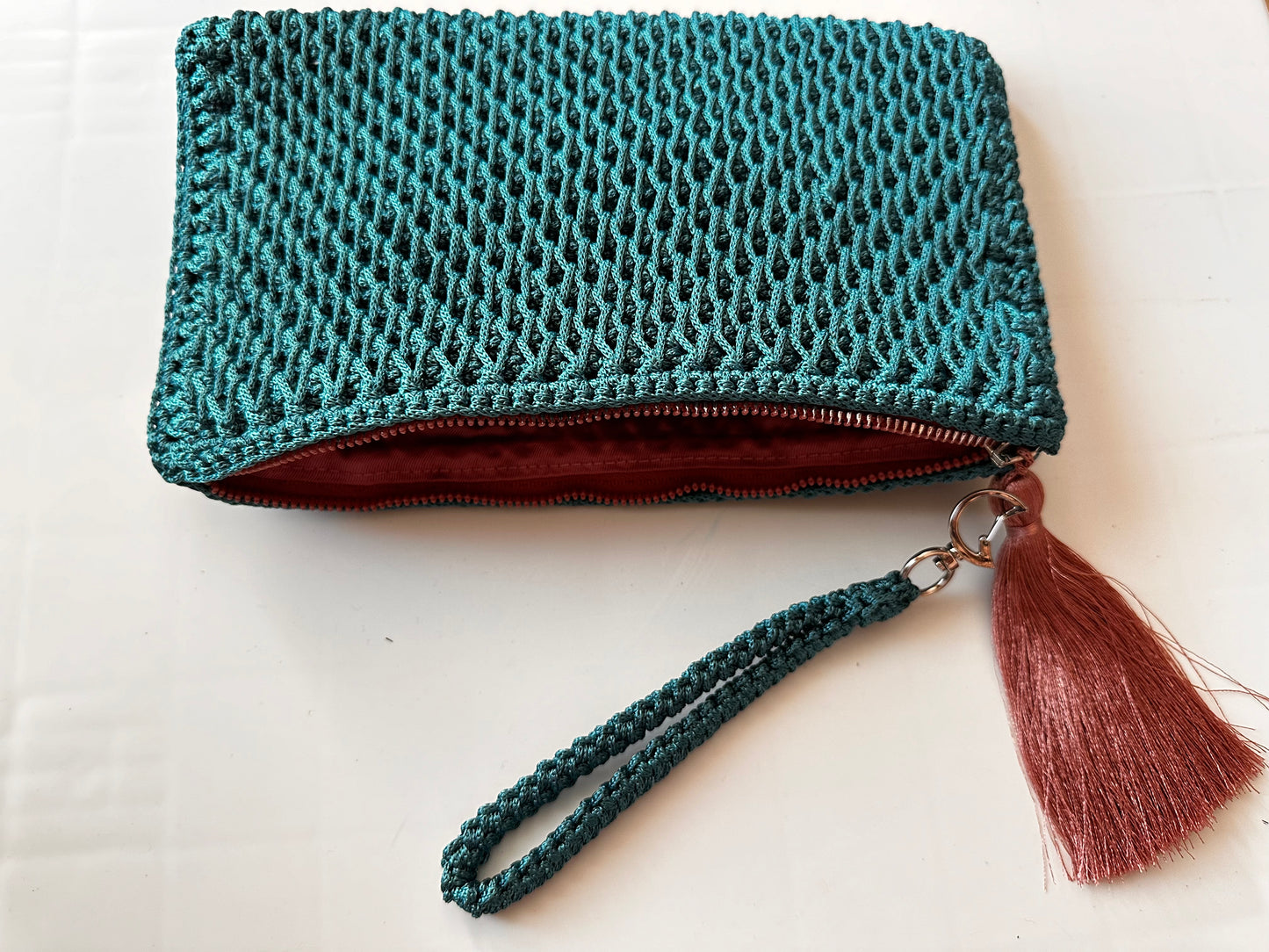 Turquoise Hand-Crocheted Luxury Clutch Bag