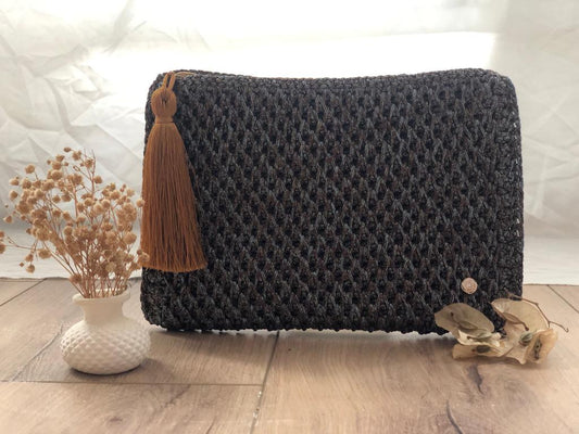 Blue With A Brown Tint Hand-Crocheted Luxury Clutch Bag