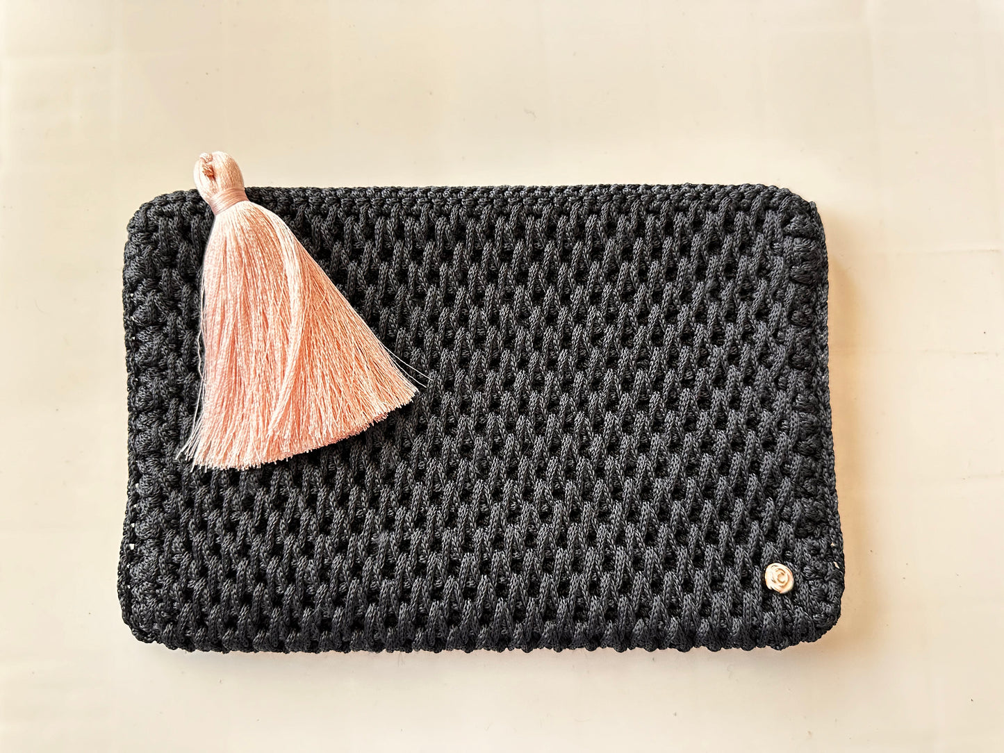 Navy Blue Hand-Crocheted Luxury Clutch Bag
