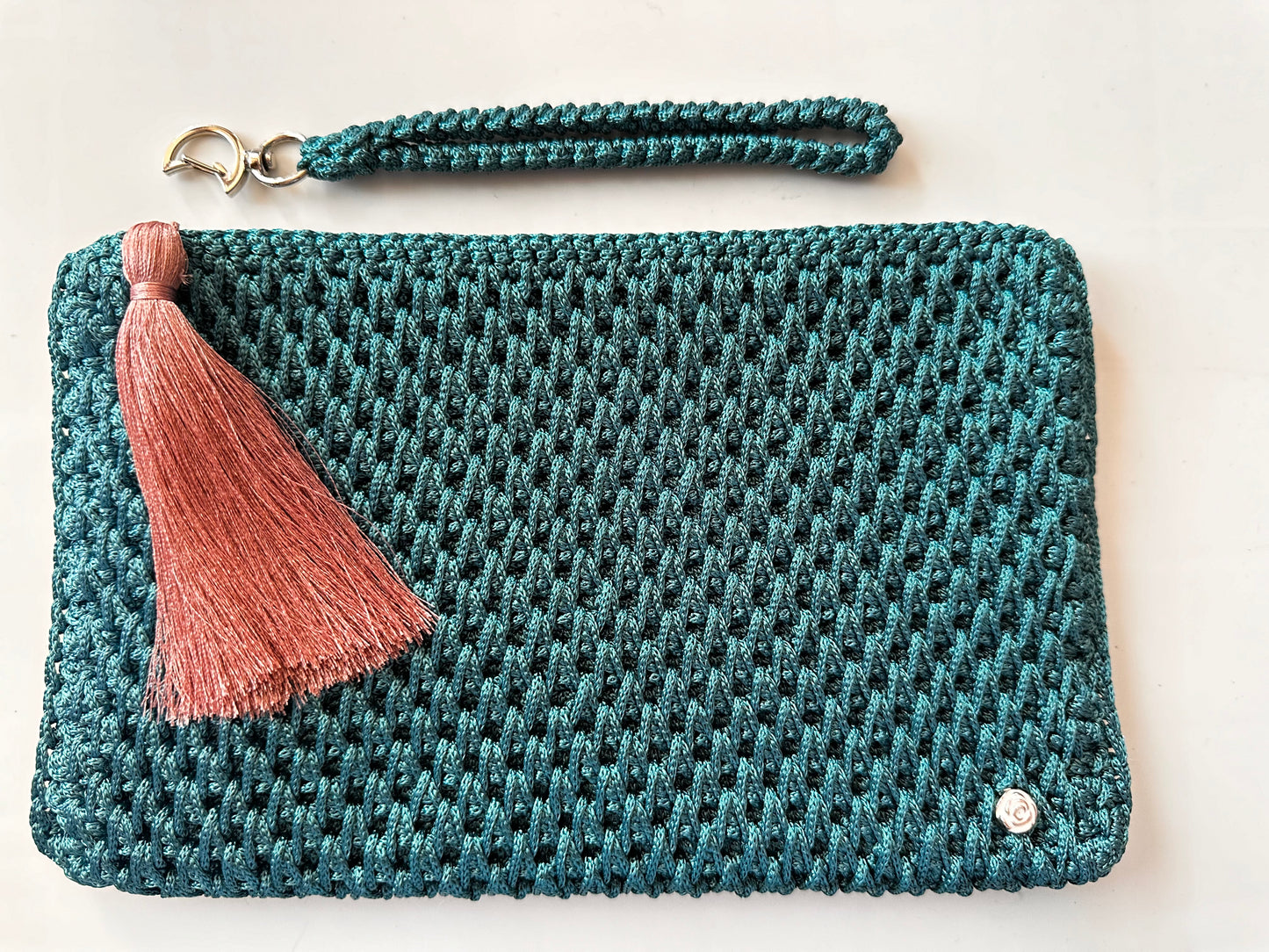 Turquoise Hand-Crocheted Luxury Clutch Bag
